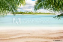 Sandy tropical beach with island on background Naklejkomania - zdjecie 1 - miniatura