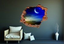 Naklejka na ścianę, dziura 3D  cegły noc morze księżyc 3130 Naklejkomania - zdjecie 1 - miniatura