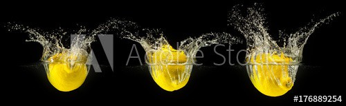 Group of fresh fruits falling in water - zdjęcie 1