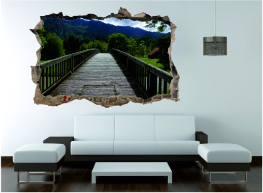 Naklejka na ścianę, dziura 3D most w lesie 341