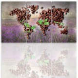 Tryptyk do salonu - Obraz, kawa, mapa świata 12190 Naklejkomania - zdjecie 1 - miniatura