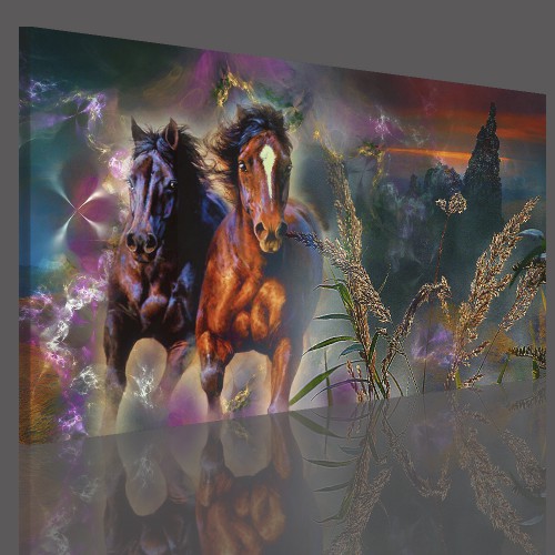 Obraz na ramie płótno canvas- pejzaż, konie, galop 15071 - zdjęcie 3