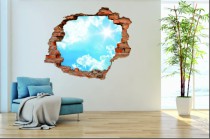 Naklejka na ścianę, dziura 3D  cegły słońce chmury niebo 3072 Naklejkomania - zdjecie 1 - miniatura