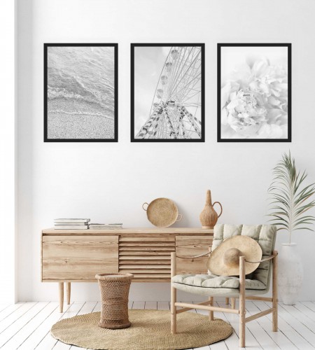 Zestaw trzech plakatów plakaty na ścianę w ramie czarno-białe KP156 - zdjęcie 2