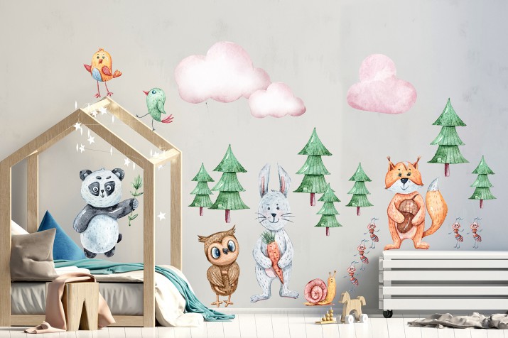 Naklejki dla dzieci na ścianę 41011 wesołe zwierzęta - 1