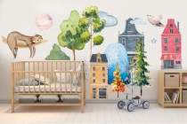 Naklejki dla dzieci dziecka na ścianę leniwiec domki 41483 Naklejkomania - zdjecie 1 - miniatura