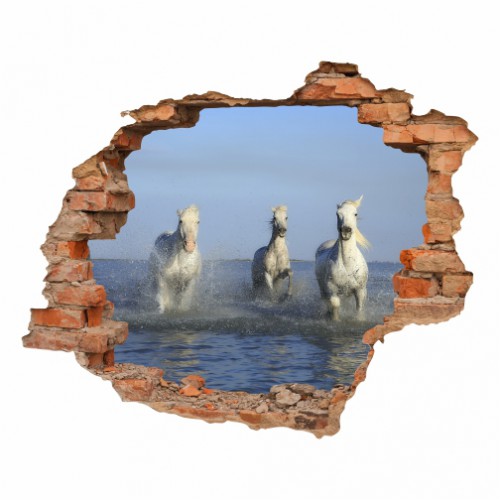 Naklejka na ścianę, dziura 3D  cegły konie galop morze 3195 - zdjęcie 2