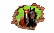 Naklejka na ścianę, dziura 3D  cegły łąka konie 3011 Naklejkomania - zdjecie 2 - miniatura