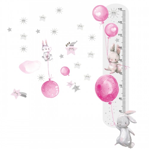 Naklejka ścienna dla dzieci -  miarka wzrostu króliki gwiazdki balony 41253 - zdjęcie 3