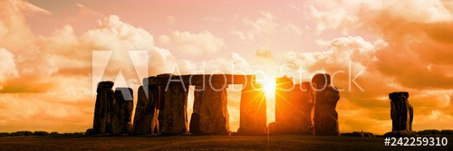 Panorama of Stonehenge at sunset, United Kingdom