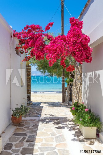 Fototapeta wąska uliczka widok na morze Naxos  Grecja. 42383 - zdjęcie 2