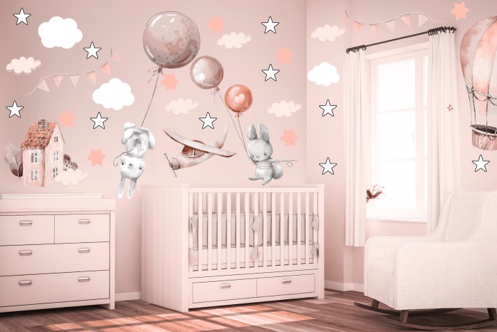 Naklejki ścienne dla dziecka balony chmurki gwiazdki  41310 Naklejkomania - zdjecie 1