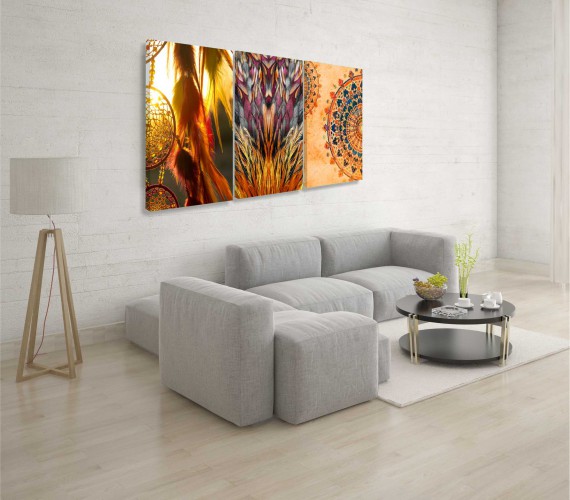 Obrazy na ścianę do salonu sypialni boho, abstrakcja, łapacz snów, pióra, mandala 20153 - zdjęcie 2