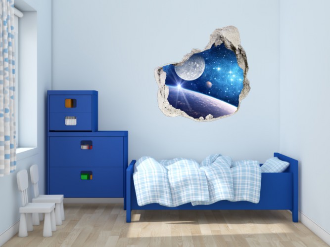 Naklejka na ścianę, dziura 3D kosmos ziemia księżyc niebo 3507 Naklejkomania - zdjecie 1