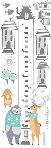 Naklejka ścienna dla dzieci -  miarka wzrostu leniwiec łoś domki chmurki 40025 - zdjęcie 2