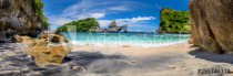Big Panorama of idyllic tropical beach with small island and perfect azure clean water Naklejkomania - zdjecie 1 - miniatura