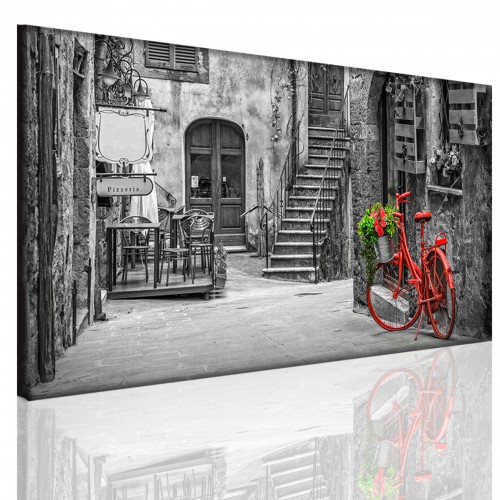Obraz na ramie płótno canvas- pejzaż, uliczka, rower 15078 Naklejkomania - zdjecie 1