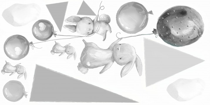 Naklejki na ścianę dla dzieci  króliki góry 41036 szare balony - zdjęcie 2
