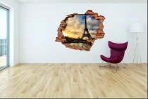 Naklejka na ścianę, dziura 3D  cegły miasto Paryż Wieża Eiffla niebo 3094 Naklejkomania - zdjecie 1 - miniatura