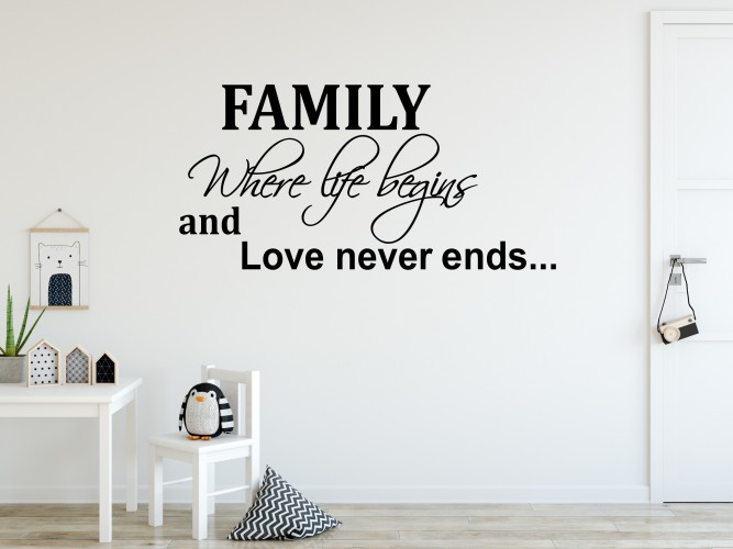 618 Napisy na ścianę naklejki ścienne Family where life begins Love never ends Naklejkomania - zdjecie 1