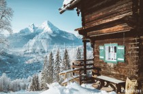 Traditional mountain cabin in the Alps in winter Naklejkomania - zdjecie 1 - miniatura