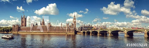 Panoramic picture of Houses of Parliament, Big Ben and Westminster Bridge, London - zdjęcie 1
