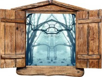 Naklejka na ścianę, dziura 3D drewniane okno las zima drzewa 1024 Naklejkomania - zdjecie 2 - miniatura