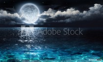 romantic and scenic panorama with full moon on sea to night Naklejkomania - zdjecie 1 - miniatura