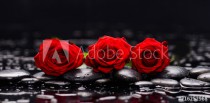 Still life with three red rose and wet stones Naklejkomania - zdjecie 1 - miniatura