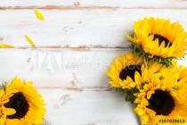 Yellow Sunflower Bouquet on White Rustic Background Naklejkomania - zdjecie 1 - miniatura