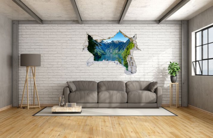 Naklejka na ścianę, dziura 3D las drzewa jezioro góry 3529 Naklejkomania - zdjecie 1
