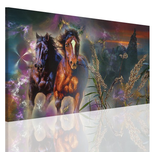 Obraz na ramie płótno canvas- pejzaż, konie, galop 15071 Naklejkomania - zdjecie 1