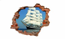 Naklejka na ścianę, dziura 3D  cegły statek żaglowiec morze 3062 Naklejkomania - zdjecie 2 - miniatura