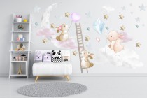 Naklejki dla dzieci na ścianę króliczki chmurki 41488 Naklejkomania - zdjecie 1 - miniatura