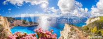 Navagio beach with shipwreck and flowers on Zakynthos island in Greece Naklejkomania - zdjecie 1 - miniatura
