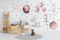Naklejki dla dzieci dziecka na ścianę balony różowe króliki 41466 Naklejkomania - zdjecie 1 - miniatura
