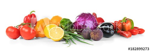 Composition of different fruits and vegetables on white background - zdjęcie 1