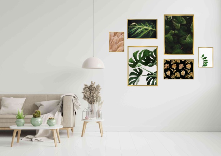Zestaw sześciu plakatów plakaty w ramie natura monstera KP058 - zdjęcie 2