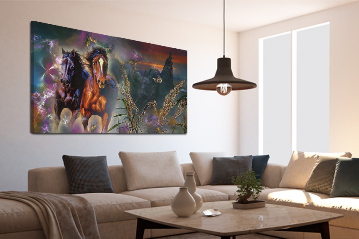 Obraz na ramie płótno canvas- pejzaż, konie, galop 15071 - zdjęcie 2