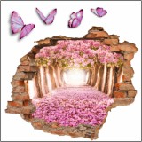 Naklejka na ścianę, dziura 3D  cegły park drzewa kwiaty motyle 3167 Naklejkomania - zdjecie 2 - miniatura