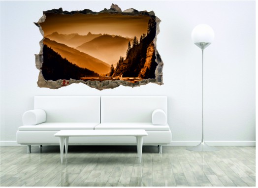 Naklejka na ścianę, dziura 3D góry we mgle 329 Naklejkomania - zdjecie 1