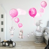 Naklejki na ścianę dla dzieci  króliki góry 41047 różowe balony króliki Naklejkomania - zdjecie 1 - miniatura