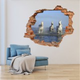 Naklejka na ścianę, dziura 3D  cegły konie galop morze 3195 Naklejkomania - zdjecie 1 - miniatura