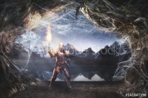 Knight exploring a cave full of spider webs Naklejkomania - zdjecie 1 - miniatura