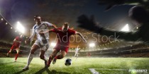Soccer players in action on sunset stadium background panorama Naklejkomania - zdjecie 1 - miniatura