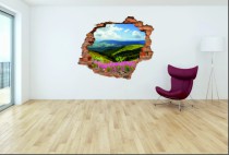 Naklejka na ścianę, dziura 3D  cegły góry szlak kwiaty 3090 Naklejkomania - zdjecie 1 - miniatura