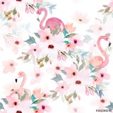 Watercolor seamless pattern. Floral print with flamingo Naklejkomania - zdjecie 1 - miniatura