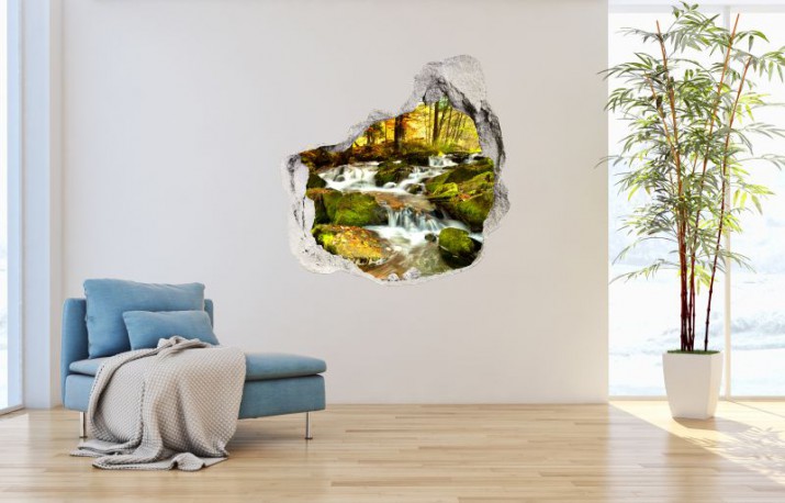 Naklejka na ścianę, dziura 3D jezioro las góry wodospad 3525 Naklejkomania - zdjecie 1
