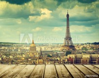 background with wooden deck table and Eiffel tower in Paris Naklejkomania - zdjecie 1 - miniatura