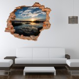 Naklejka na ścianę, dziura 3D  cegły morze niebo zachód słońca 3189 Naklejkomania - zdjecie 1 - miniatura